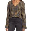 Treasure & Bond  Deep V-neck Blouse Plaid Yellow Navy Size Small S NWT Photo 0