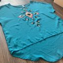 Alya Blue flowy top with beaded design by  size small Photo 2