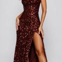 Windsor Burgundy One-Shoulder Sequin Dress Photo 0