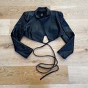 H:ours  Alvina Faux Leather Cropped Blazer in Black Photo 0