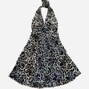 White House | Black Market WHBM Halter Dress Black Cream Floral Sleeveless Silk Flowy Halter Dress Size 4 Photo 11