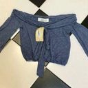 Vintage Havana NWT  Blue Striped Off the Shoulder Bell Sleeve Crop Top size Small Photo 0