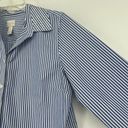 Chico's  1 Size M No Iron Button Front Tunic Top Blue Stripe Bedazzled Collar Photo 3