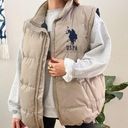 Polo U.S.  Association Embroidered Logo Beige Oversized Quilted Puffer Vest Photo 0