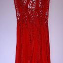 Spicy Red Open Knit Crochet Scoop Neck Rayon Tank Top Swim Cover Up Medium Photo 0