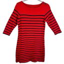 L.L.Bean  100% Cotton Red Navy Blue 3/4 Sleeve Tight Knit Sweater Dress Size S Photo 0