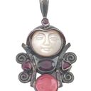 The Moon Silver Sajen Mother of Pearl Face Necklace PENDANT Garnet Ruby Peach Quartz Photo 4