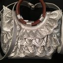 Kensie  Silver Lacy Ruffled Bag Wooden plus silver Photo 0