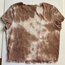 Full Tilt Top Brown Tie Dye Ruffle Contrast Trim Crop Short Sleeve Photo 1