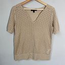 Banana Republic  Women's Small Short Sleeve Organic Cotton Pointelle Sweater Sand Photo 5