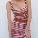 Mango  Crochet Cropped tank top stripes brown pink coverup swim bikini boho Photo 6