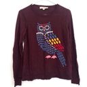 Loft ANN TAYLOR  Mosaic Owl Sweater Burgundy Maroon Graphic Lightweight Wool Etc Photo 0