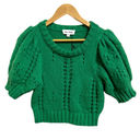 The Moon Day +  puff sleeve crochet knit green knit cropped sweater size Medium NEW Photo 1