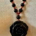 Onyx black  flower beaded pendant necklace on cord Photo 1