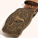 Western Bull Head Buckle Unisex Belt Vintage Style Embossed 37” Faux Leather Tan Photo 3