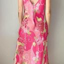 Natori Vintage  Pink Floral Abstract Printed Midi Low Back Slip Dress Photo 2