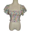 Love Shack Fancy  Wallace Floral Chiffon Smocked Crop Top Intermix Photo 2