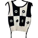 Industry  Cropped Tank Sweater Flower Embellished Color block Ivory Black Small Photo 2