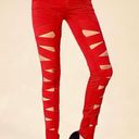 Tripp NYC  Z-Cut Strappy Skinny Jeans In Red Photo 4