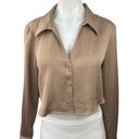 ZARA  Beige Satin Long Cuffed Sleeve Lapel Collar Button Up Cropped Shirt Top S Photo 0