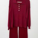 [Pink Queen] Wine Red Matching Ribbed Knit Sweater Wide Leg Pant Set Sz Large L Photo 1