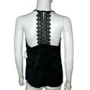 AQUA  Women's Black Lace Trimmed V-Neck Lightweight Halter Lacey T-Back Tank sz S Photo 2