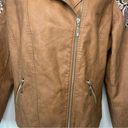 Chico's  Tan Faux Leather Jacquard Mixed Media Moto Jacket Southwestern Sz Medium Photo 6