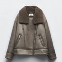 ZARA  Sherpa Double Face Jacket Buckle Biker Coat Size Medium Photo 2