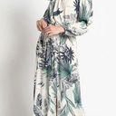 Sans Souci NWT Tropical Palm Print Off Shoulder Tie Maxi Dress 3/4 Sleeve S White F0100 Photo 0