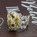 Daisy Vintage 1970s Yellow  Brown Leaf Cabochon Boho Adjustable Silver Tone Ring Photo 1