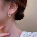 18K Gold Plated White Pearl Hoop Earrings for Women Photo 2