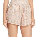 AQUA Floral Print Pull On Shorts High Rise Flowy Short Beige Blue Photo 0