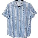 Cabin creek  Striped Patchwork button up Camp Shirt women's small blue grannycore Photo 0