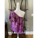 Ramy Brook  Peach Ruffle One-shoulder Silk Blend Top In Purple Jacquard Large Photo 7