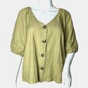 Harper  Women's Blend Blouse Tan Linen Cotton Blend Short Sleeve Puff Sleeve Photo 0