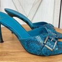 Brian Atwood  Maritima Snake Print Heeled Mule Sandals Turquoise 8.5 Photo 1