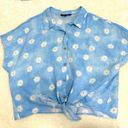 Daisy EUC Charlie B  pattern light cornflower blue tie button down linen top XXL Photo 0