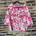 Basic Editions  Pink Beige 2-Button Hawaiian Tropical Linen Top Women's Size 2X Photo 0