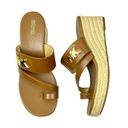 Michael Kors  Sidney Mid Wedge Espadrille Leather Sandal 7.5 M Brown Tan Logo Photo 0