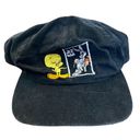 Looney Tunes Vintage 1997 Looney Toons "Stamp Collection" Distressed Snap Back Baseball Hat in Washed Black 🔥 Photo 0