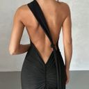 BLACK ONE SHOULDER BACKLESS FORMAL MAXI DRESS WITH SCARF Photo 3