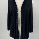 Chico's  Sweater Open Front Faux Fur Trim Bedazzle Long Sleeve Black Womens Medium Photo 0