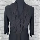 White House | Black Market  womens sz S v-cut ruffle front 3/4 Sleeve black dress  Photo 2