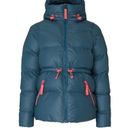 Hunter sz xl  Hoodie Puffer Jacket in dark blue zip up  colorblock fur hood coat Photo 4