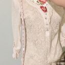 belle du jour Crochet Front Henley Button Blouse Top Ivory White Photo 3