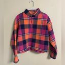 American Eagle  Pink Multi Plaid Cropped Fleece  1/4 Zip Top Jacket Large Photo 0