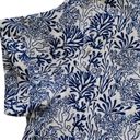 Nicole Miller  Top Blue White Coral Print Linen Short Sleeve Button Down Small Photo 7