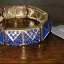 Cookie Lee  Gold Tone Blue Enamel 3D Pointed Tip Stretch 7" Bracelet NWT Photo 0