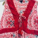 Torrid  Babydoll Crinkle Gauze Crochet Inset Lace-Up Top Red Floral Size 1X Photo 5