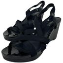 Ralph Lauren Women’s 10 Patent Leather Black Sandals Stretch Sling Stap Wedges Photo 3